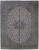 Ivory Persian Kashan rug with blue floral medallion and dense vine field, full overhead view