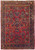 Full overview scan of antique Sarouk rug, deep red field, indigo floral border, gold guard stripes