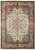 Ivory field Persian Tabriz rug with green spandrels, berry corners and camel floral border, overhead view