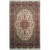 6'1" x 9'6" ivory Oriental rug shown flat with burgundy border and central floral medallion
