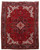 Overhead view of 10' x 12'8" Persian geometric rug with deep red field and ivory corner spandrels