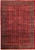 Full overhead view of deep red Bokhara rug with many rows of ivory and black guls