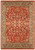 Full overhead view of red 9x12 Pakistani rug with all-over floral field and black border