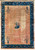 Antique Chinese Art Deco rug with salmon field, indigo floral border and central pagoda landscape
