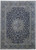 Signed Persian Kashan rug with navy field, ivory central medallion and olive floral vine scroll
