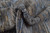 Wool pile gathered in hand showing plush half inch texture in slate blue and taupe