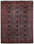 Navy Persian Moud rug with all-over floral lattice and deep red burgundy border, full overhead view