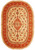 Full view of ivory 4' x 7' Persian Tabriz oval rug with orange floral border