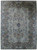 Full overhead view of 10x14 Persian Kashan rug with greenish ivory field and blue medallion
