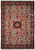 Beige field Persian Bijar rug with pink roses, navy floral border and burgundy central medallion
