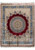 Burgundy and ivory bamboo silk rug with round star medallion and sky blue floral borders