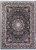 8'9" x 11'10" black and burgundy wool and silk rug photographed flat from directly overhead