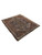 Angled full view of the antique hand-knotted wool rug, walnut brown field and indigo medallion
