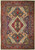 Ivory field Persian Sarouk rug with salmon medallion, navy boteh motifs and floral red border