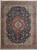 Navy blue Persian Tabriz rug 9'6" x 12'10" with brick red medallion and ivory corner spandrels