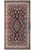 Navy blue Persian Sarouk rug with ivory floral border and detached red bouquets, full overhead view