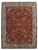 Full view of 7'5" x 9'9" Persian Tabriz rug, terracotta red field, ivory palmette border