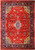 Bright red Persian Sarough rug with ivory medallion, navy floral border and dense all over vinework