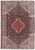 Overhead view of 7'2" x 9'9" Persian Koliai rug, salmon medallion on dark Herati field