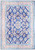 Navy blue Persian Sarouk rug with pink border and ivory floral sprays, full overhead view
