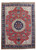 7'9" x 10'10" Persian Tabriz rug with coral red field, navy medallion and ivory floral spandrels