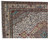 Corner detail showing sage green spandrel, navy floral vines and multi-band ivory border with fringe