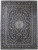 Navy blue Persian Kashan rug with ivory floral medallion and dense all-over vine field