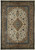 Ivory field Persian Kashan rug with layered teal medallion and camel floral scrolling border