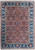 Coral red Persian Tabriz rug with all over floral lattice field, navy border and ivory guard stripes