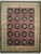 Full view of 8' x 10' Savonnerie rug with green panel field and gold floral border