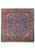 6'10" x 7' Persian Sarouk square rug with sky blue floral field and coral rosette medallion