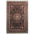 Black and burgundy Lavar design wool rug with ivory floral medallion, full overhead view