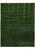 Emerald green modern wool rug with minimalist tribal motifs and dotted gold inner border
