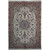 Ivory Persian Tabriz rug photographed flat, pink border framing a blue floral medallion field