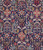 Close-up of navy Herati mahi pattern with red rosettes, cream leaves and gold sprays