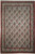 7'7" x 11'5" Persian Qum rug photographed flat, ivory boteh field framed by rose floral border