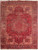 10' x 13'3" Persian Heriz rug with deep red field and ivory geometric corner spandrels