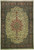 Ivory field Persian Tabriz rug with coral lobed medallion, green spandrels and rust floral border
