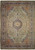 Antique Persian Kashan rug with ivory field, navy floral border and central rosette medallion, full view