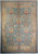Soft blue Oushak rug with ivory border, coral palmettes and olive accents in all over design
