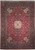 Full overhead view of 10'3" x 13'7" red Persian Kashan rug with ivory medallion and navy border