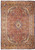 Full overhead view of 8'8" x 11'7" Persian Kashan rug with red field and navy medallion