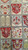 Macro detail of boteh, cypress and lattice panels in red, gold and pale blue wool
