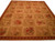 Camel field Aubusson needlepoint rug with red and pink rose bouquet panels and striped border
