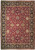 Overhead view of 9'10" x 14' Agra rug with pinkish red field and black floral border