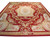 Ruby red Aubusson rug 8x10 with ivory medallion, rose bouquets and tortilla brown floral border