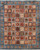 Full overhead view of slate blue Soltani panel rug with multicolor garden squares and floral border