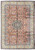 Coral orange Persian Najafabad rug with navy medallion and ivory floral border, full overhead view