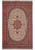 Ivory field Persian Isfahan rug with red central medallion and dense floral vine scrollwork, full view
