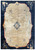 Antique Chinese Art Deco rug with camel brown open field, navy border and pagoda corner scenes